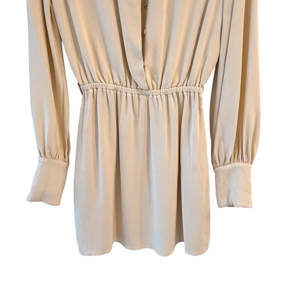 Alexis Levina Ivory Long Sleeve Mini Shirt Dress Elastic Waist Size S Crepe - Picture 8 of 12